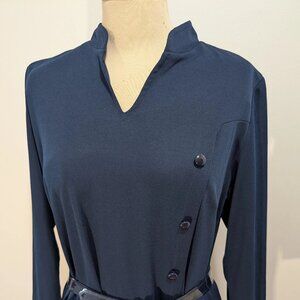 Vintage Diane Roberts Belted Navy Blue Dress